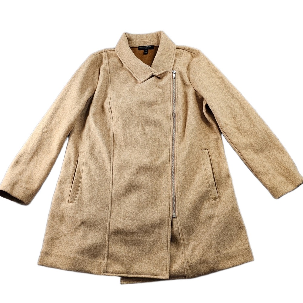 Banana Republic Coat Womens Petite L Brown Long Sleeve Collared Asymmetrical Zip